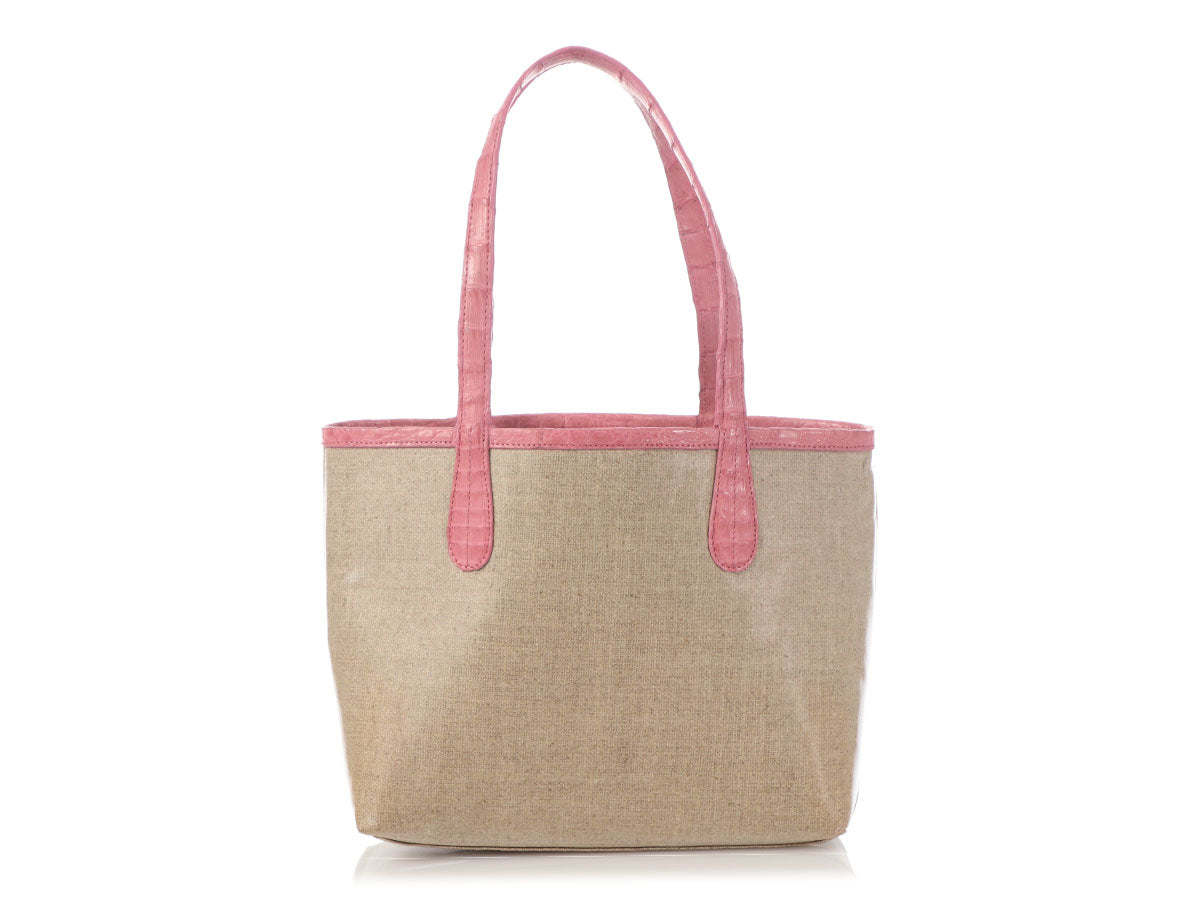 Nancy Gonzalez Pink Erica Linen and Crocodile Tote