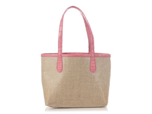 Nancy Gonzalez Pink Erica Linen and Crocodile Tote