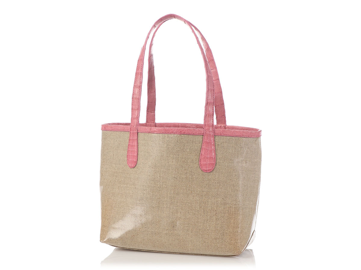 Nancy Gonzalez Pink Erica Linen and Crocodile Tote