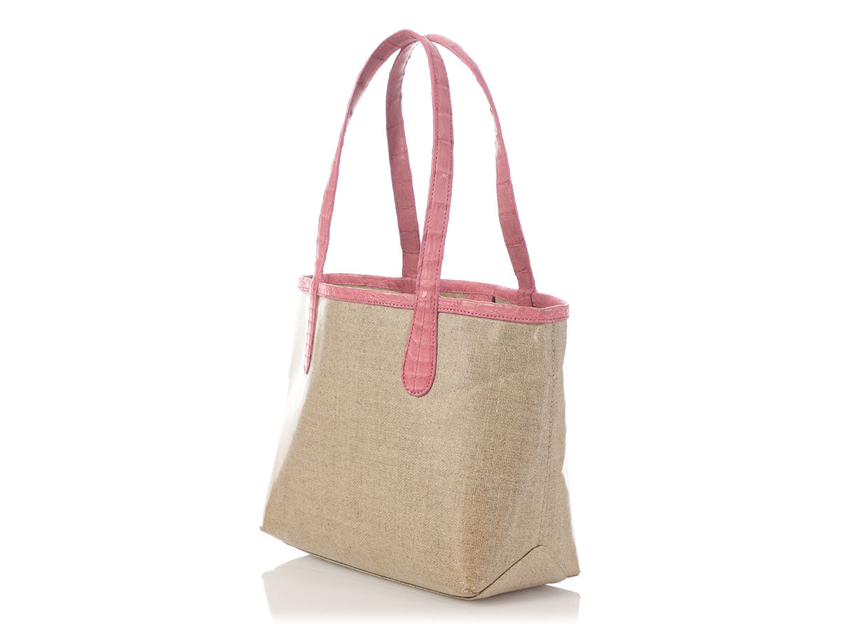 Nancy Gonzalez Pink Erica Linen and Crocodile Tote
