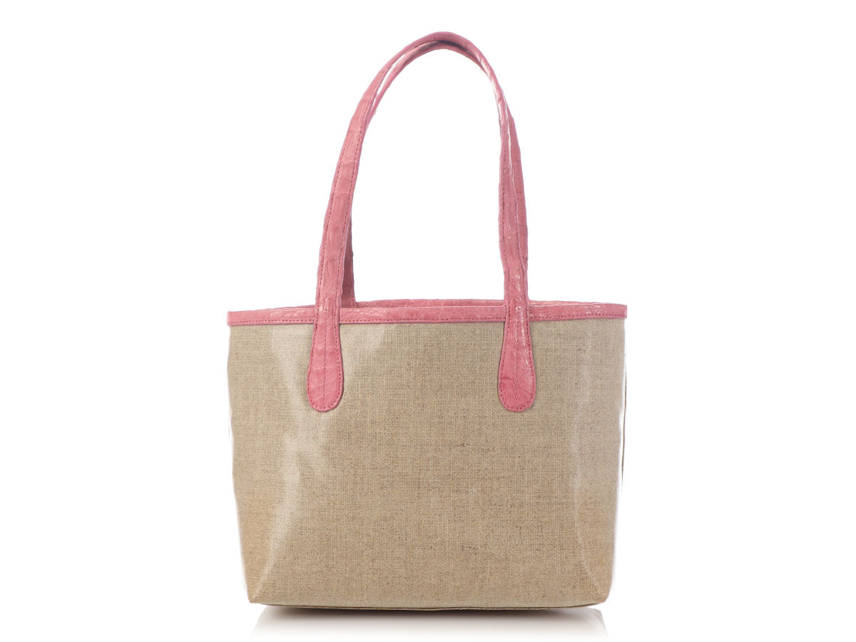 Nancy Gonzalez Pink Erica Linen and Crocodile Tote