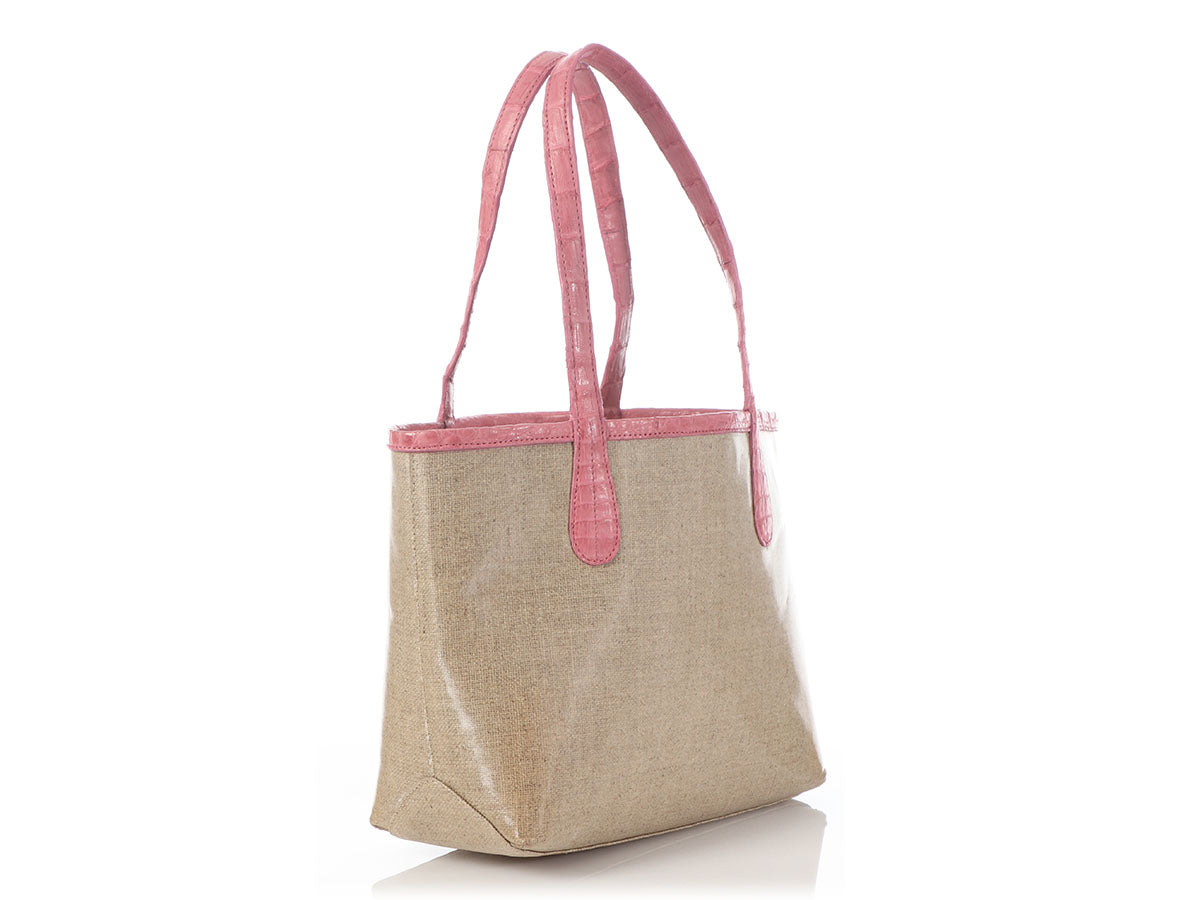Nancy Gonzalez Pink Erica Linen and Crocodile Tote
