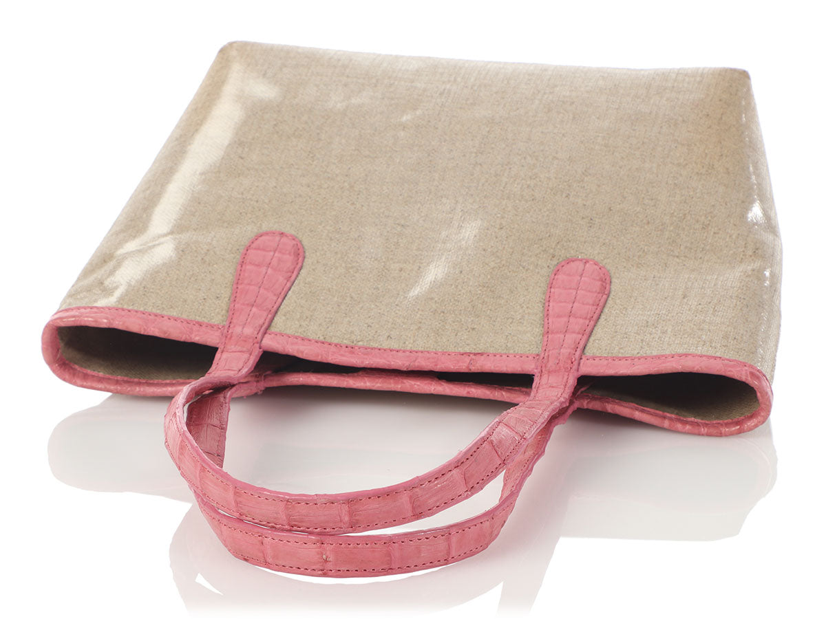 Nancy Gonzalez Pink Erica Linen and Crocodile Tote