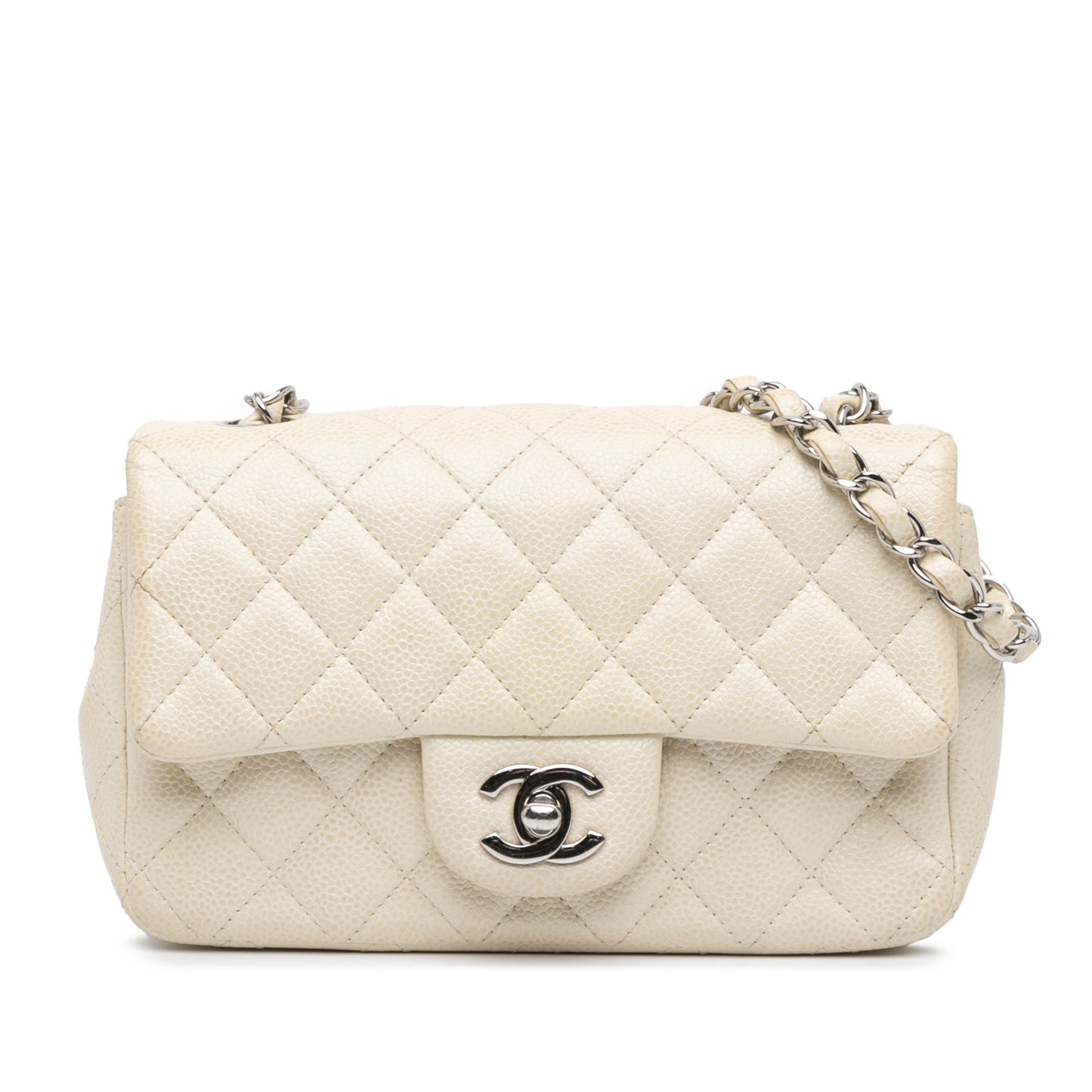 White Chanel Mini Rectangular Classic Caviar Single Flap Crossbody Bag