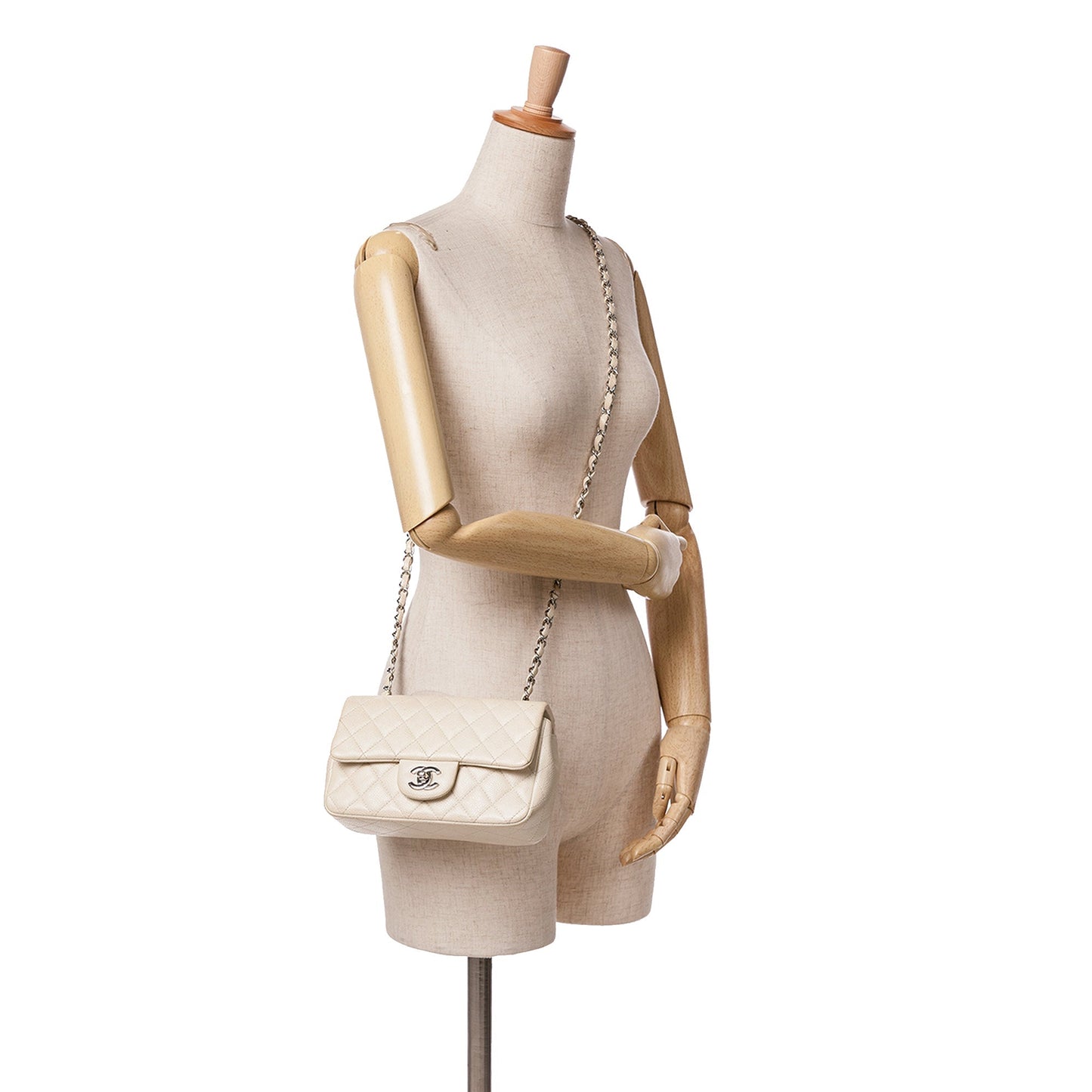 White Chanel Mini Rectangular Classic Caviar Single Flap Crossbody Bag