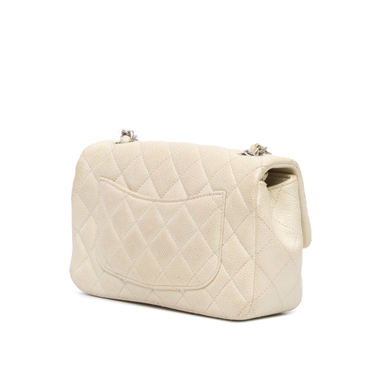 White Chanel Mini Rectangular Classic Caviar Single Flap Crossbody Bag