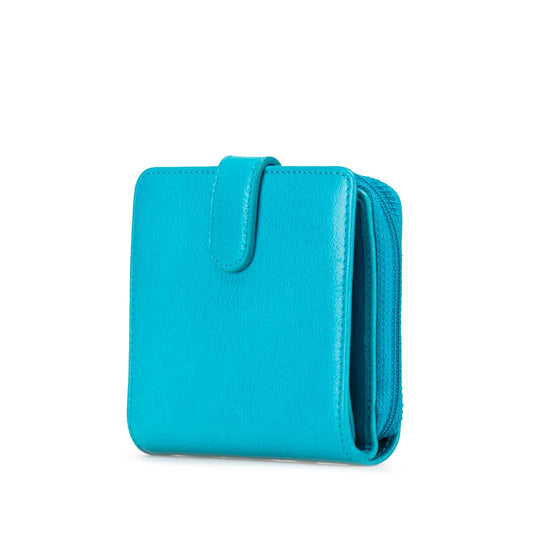 Blue Chanel CC Camellia Calfskin Zip Around Small Wallet