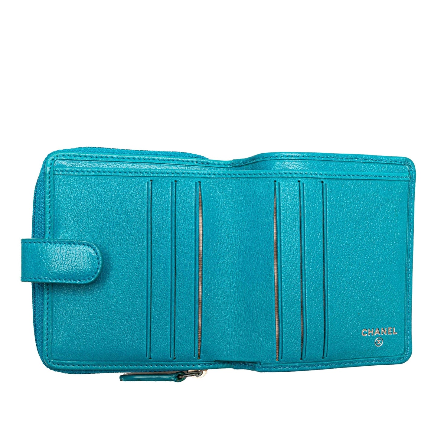 Blue Chanel CC Camellia Calfskin Zip Around Small Wallet