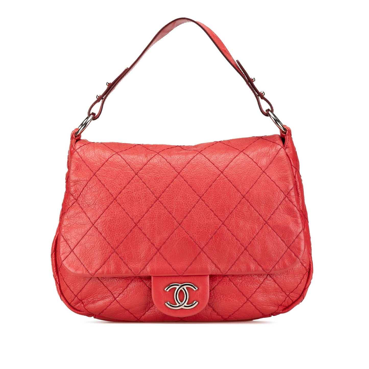 Red Chanel Large Quilted Aged Calfskin On The Road Flap Shoulder Bag