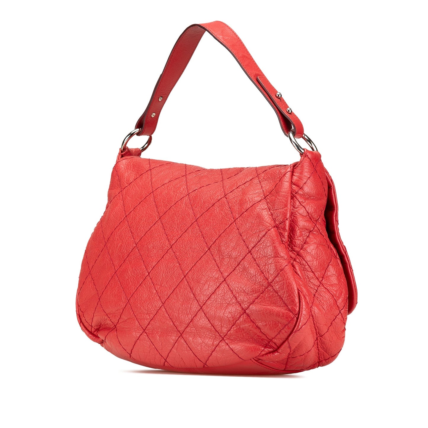 Red Chanel Large Quilted Aged Calfskin On The Road Flap Shoulder Bag