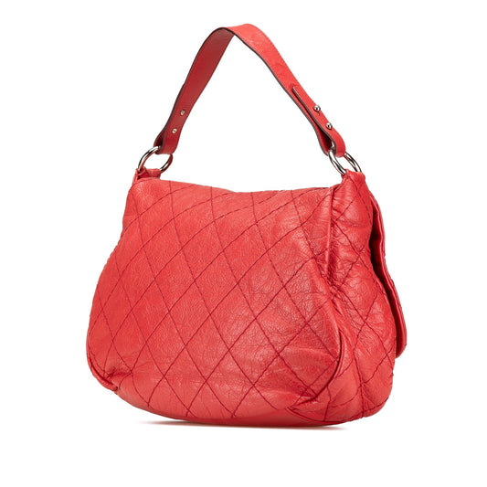 Red Chanel Large Quilted Aged Calfskin On The Road Flap Shoulder Bag