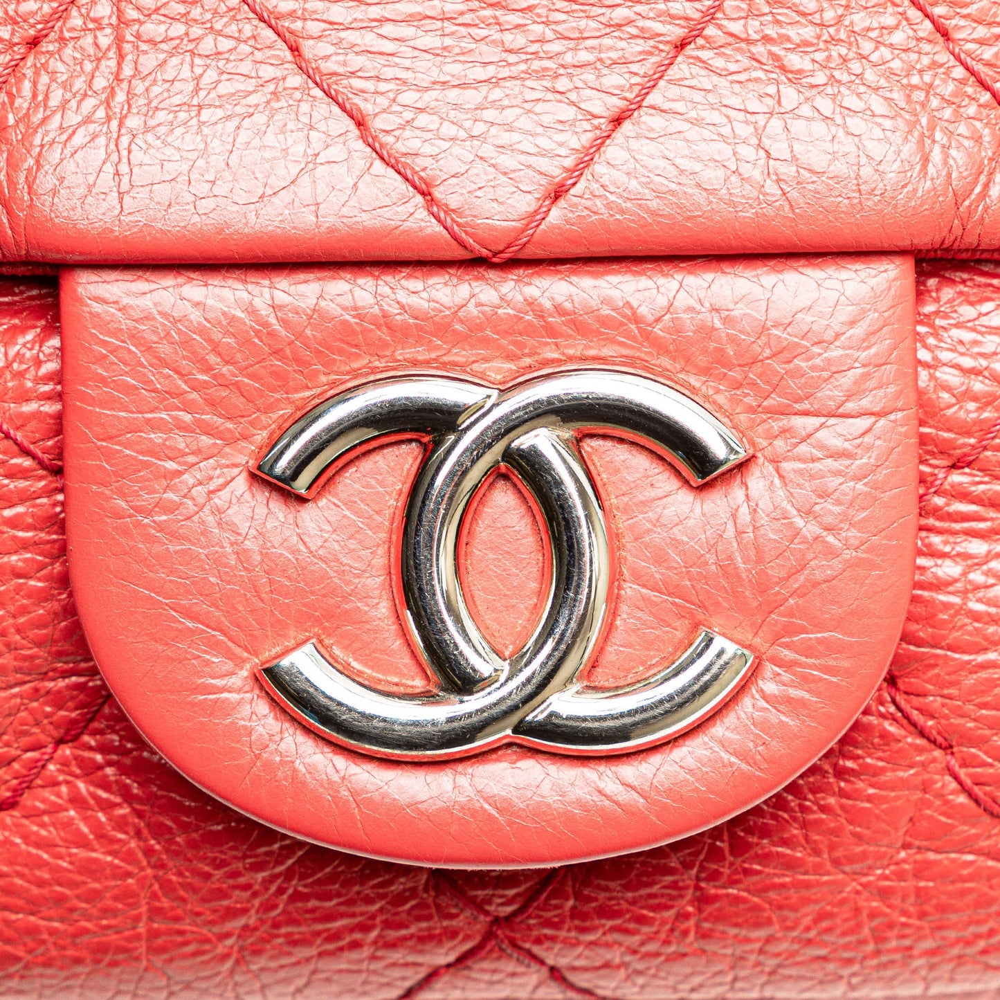 Red Chanel Large Quilted Aged Calfskin On The Road Flap Shoulder Bag