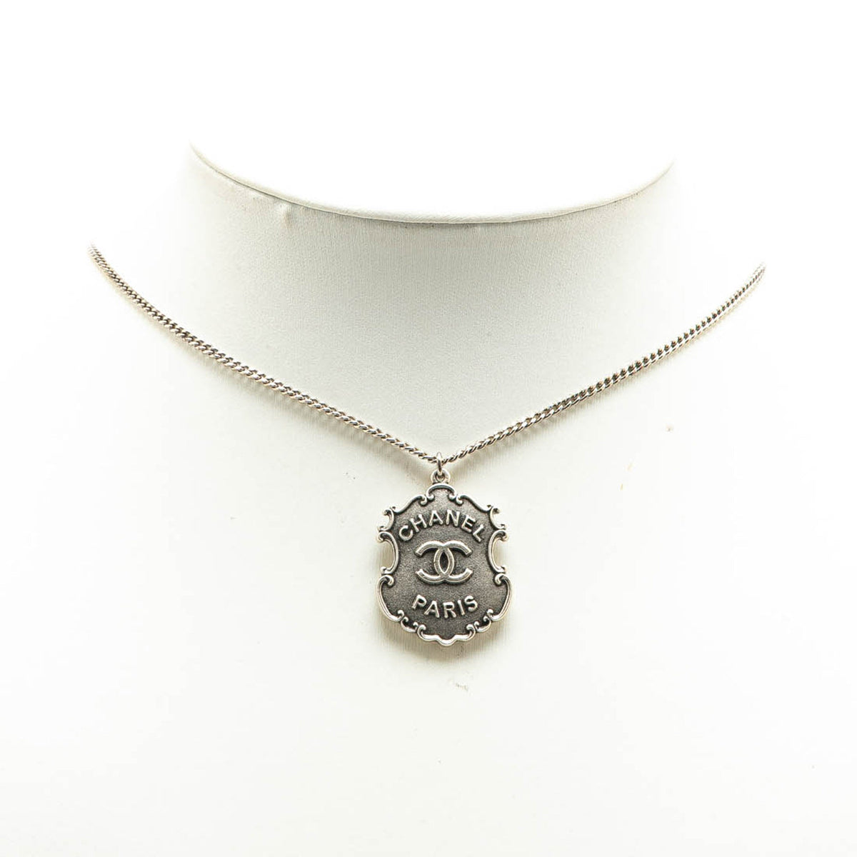Silver Chanel Paris-Dallas Silver CC Sheriff Badge Pendant Necklace