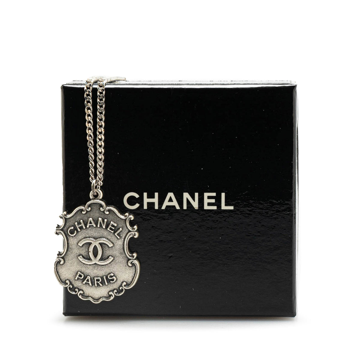 Silver Chanel Paris-Dallas Silver CC Sheriff Badge Pendant Necklace