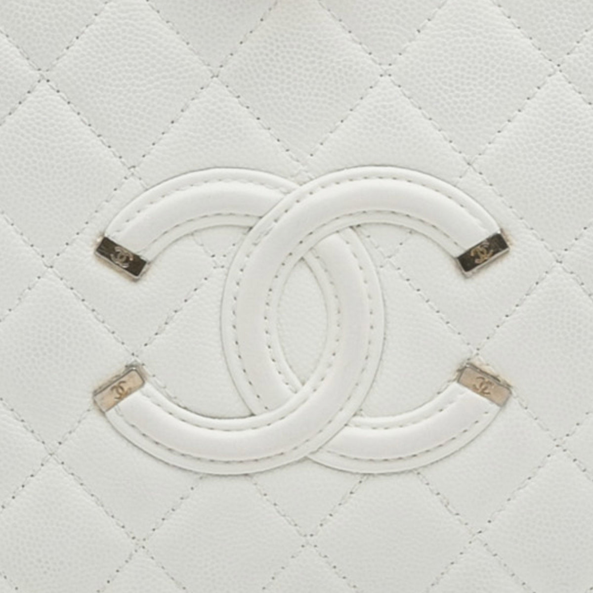 White Chanel Medium Caviar Filigree Vanity Case Satchel