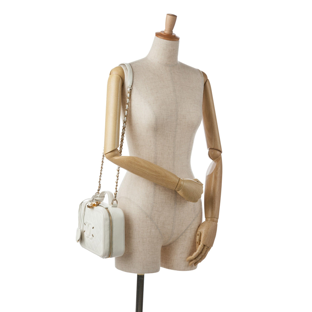 White Chanel Medium Caviar Filigree Vanity Case Satchel
