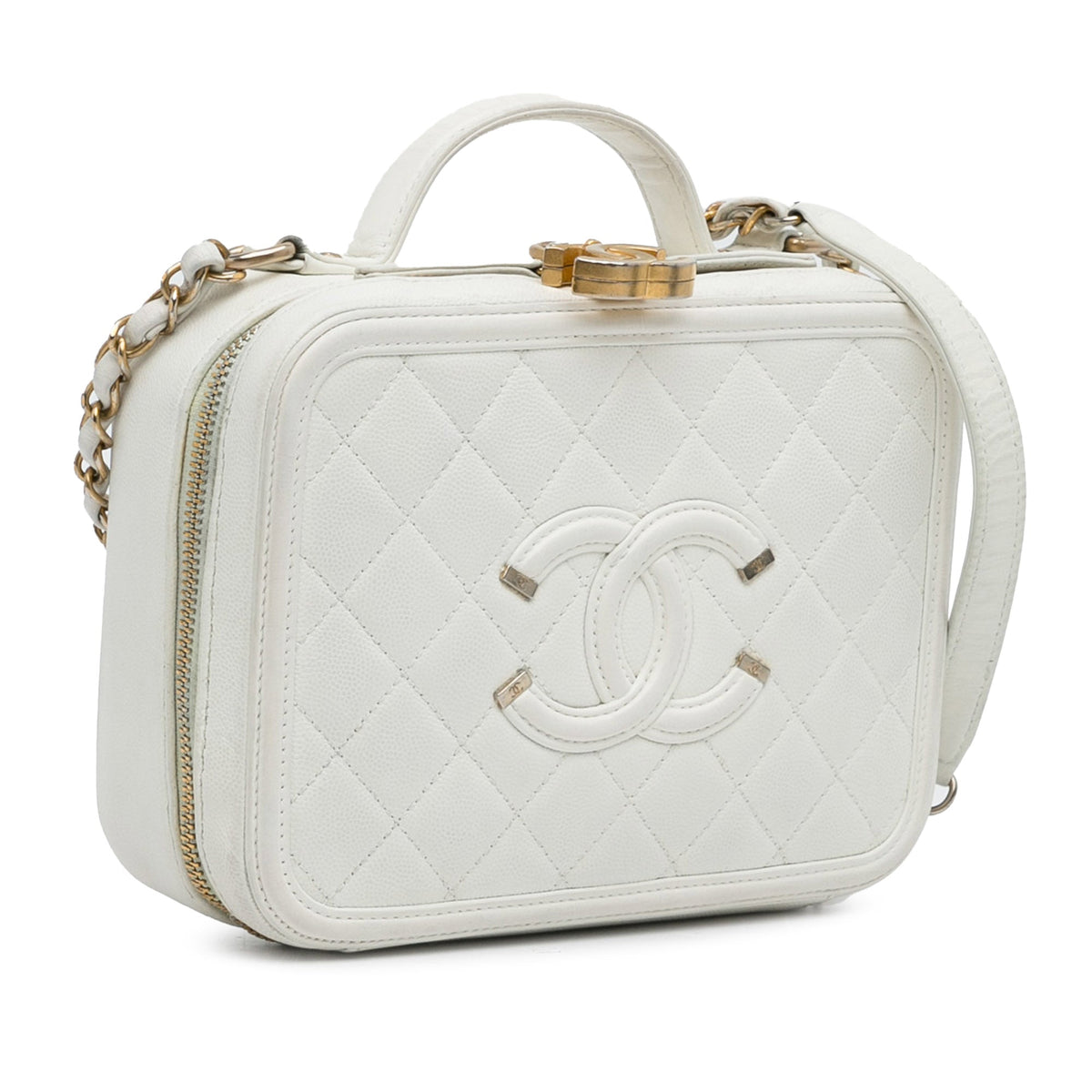 White Chanel Medium Caviar Filigree Vanity Case Satchel