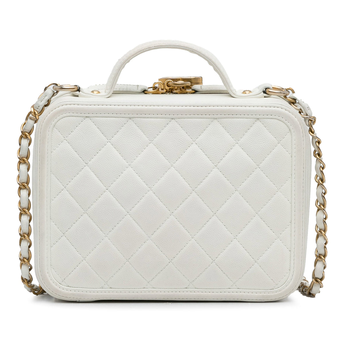 White Chanel Medium Caviar Filigree Vanity Case Satchel