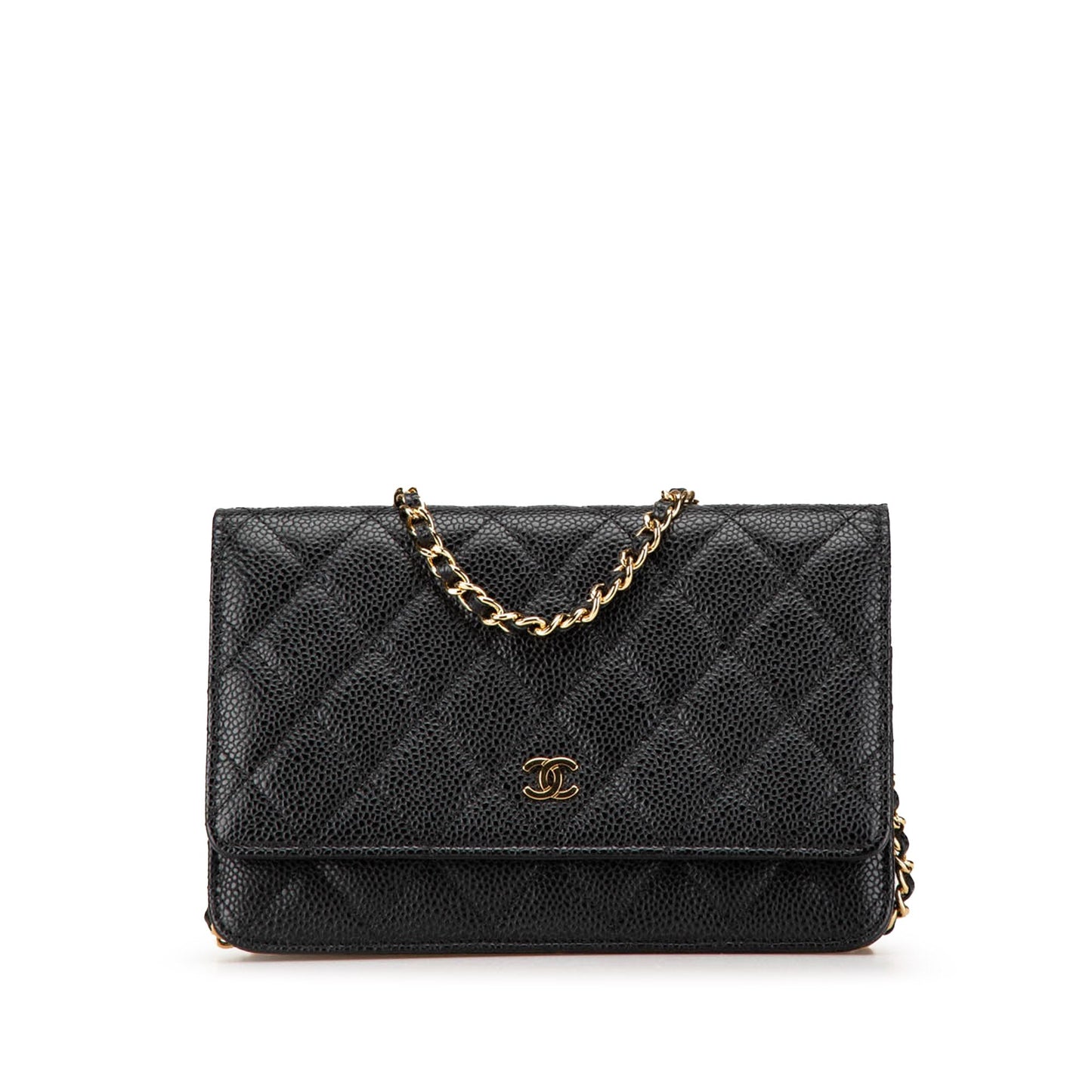 Black Chanel CC Quilted Caviar Wallet on Chain Crossbody Bag