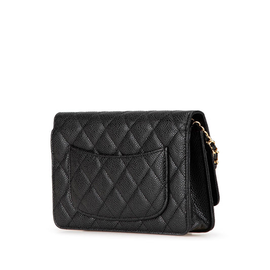 Black Chanel CC Quilted Caviar Wallet on Chain Crossbody Bag