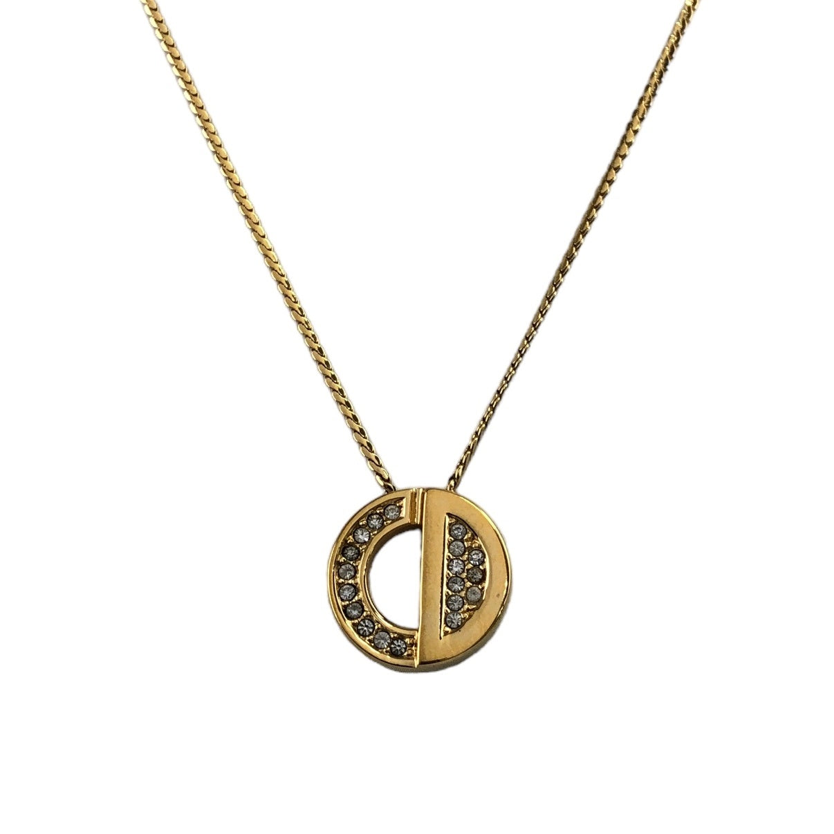 Christian Dior Rhinestone Necklace Gold Vintage 63iw58