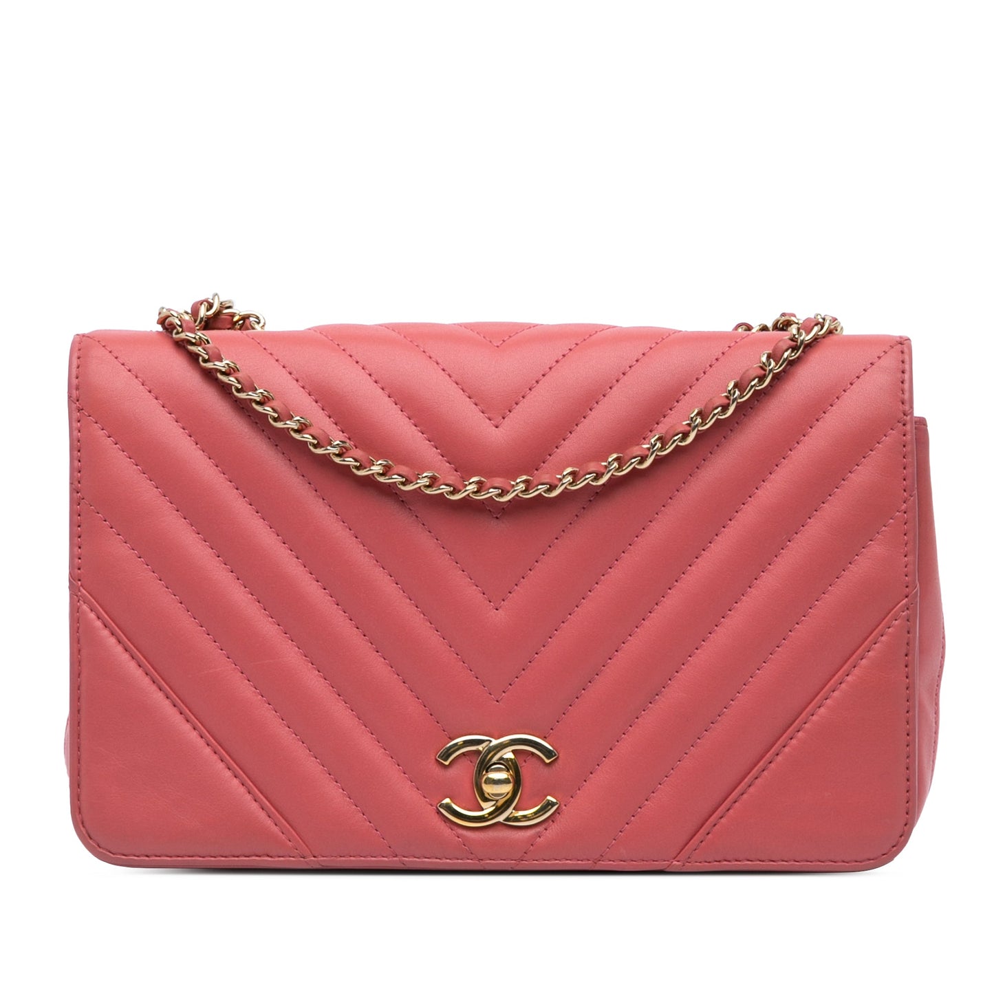 Pink Chanel Medium Chevron Lambskin Statement Flap Shoulder Bag