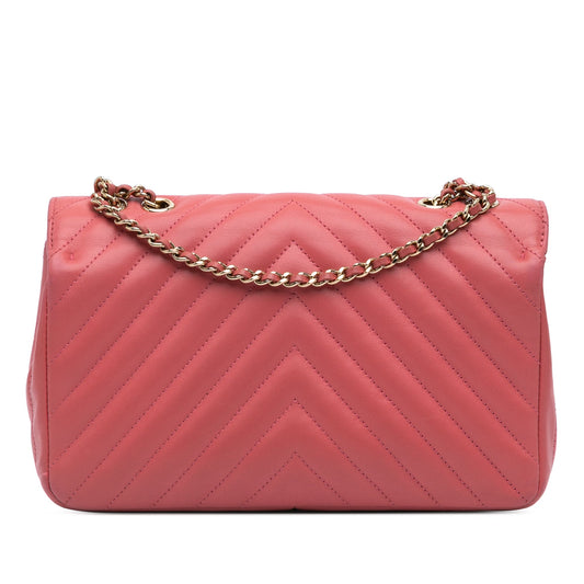 Pink Chanel Medium Chevron Lambskin Statement Flap Shoulder Bag