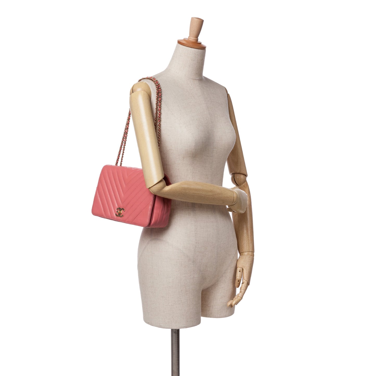 Pink Chanel Medium Chevron Lambskin Statement Flap Shoulder Bag