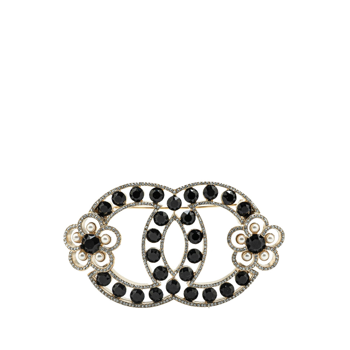 Gold Chanel Gold Plated CC Crystal Brooch