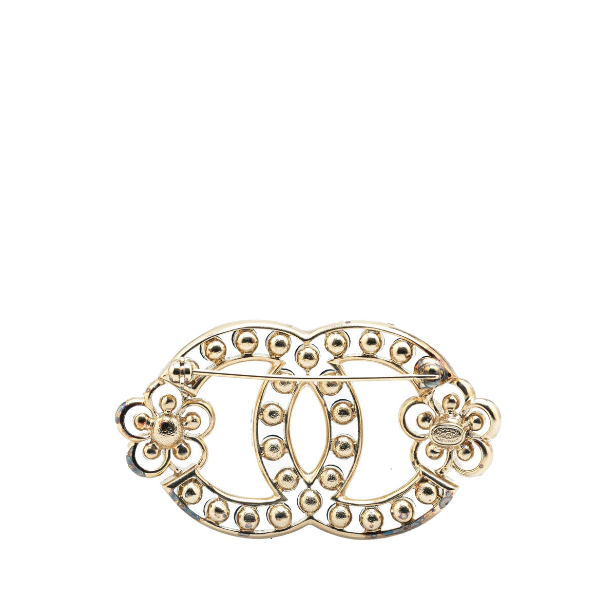 Gold Chanel Gold Plated CC Crystal Brooch