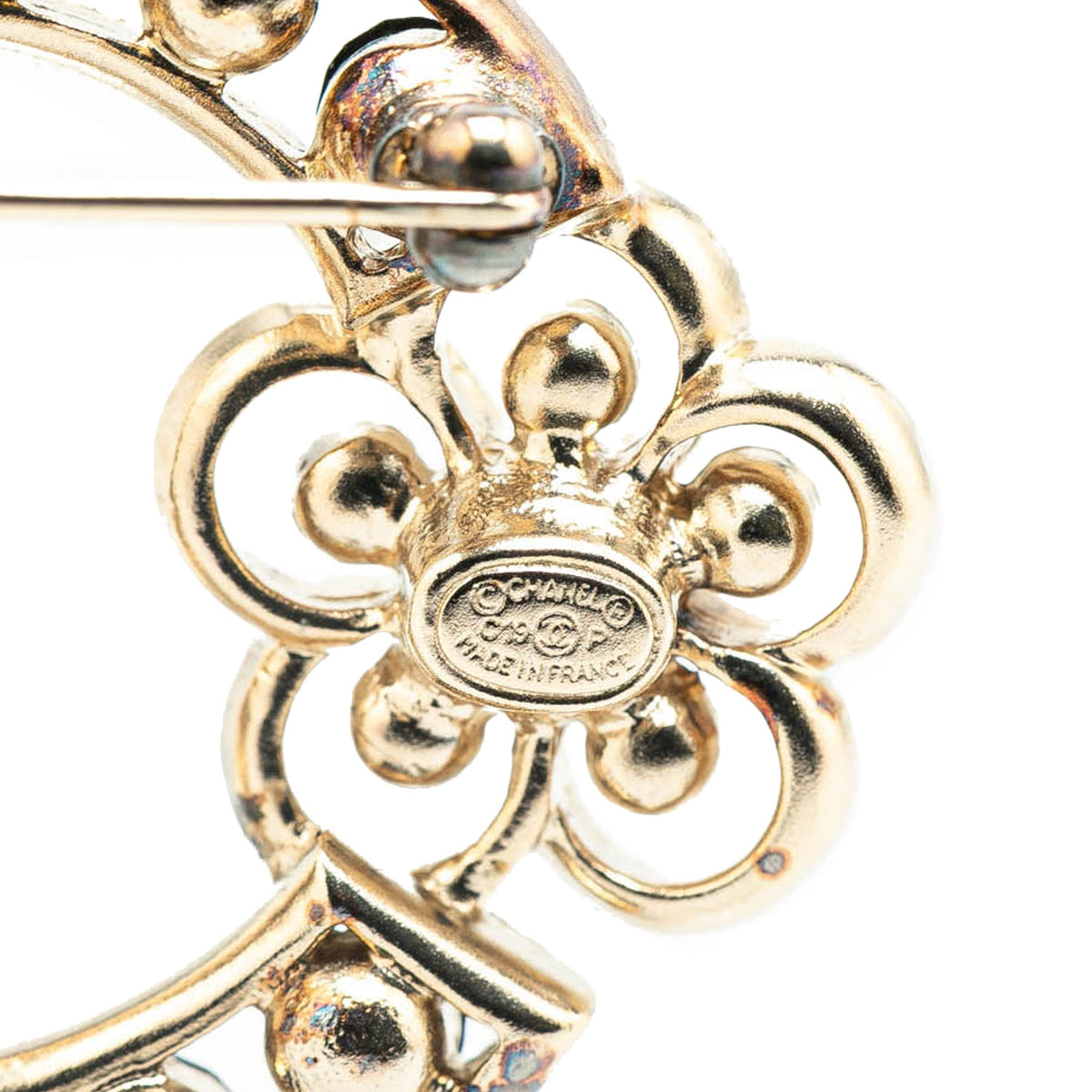 Gold Chanel Gold Plated CC Crystal Brooch
