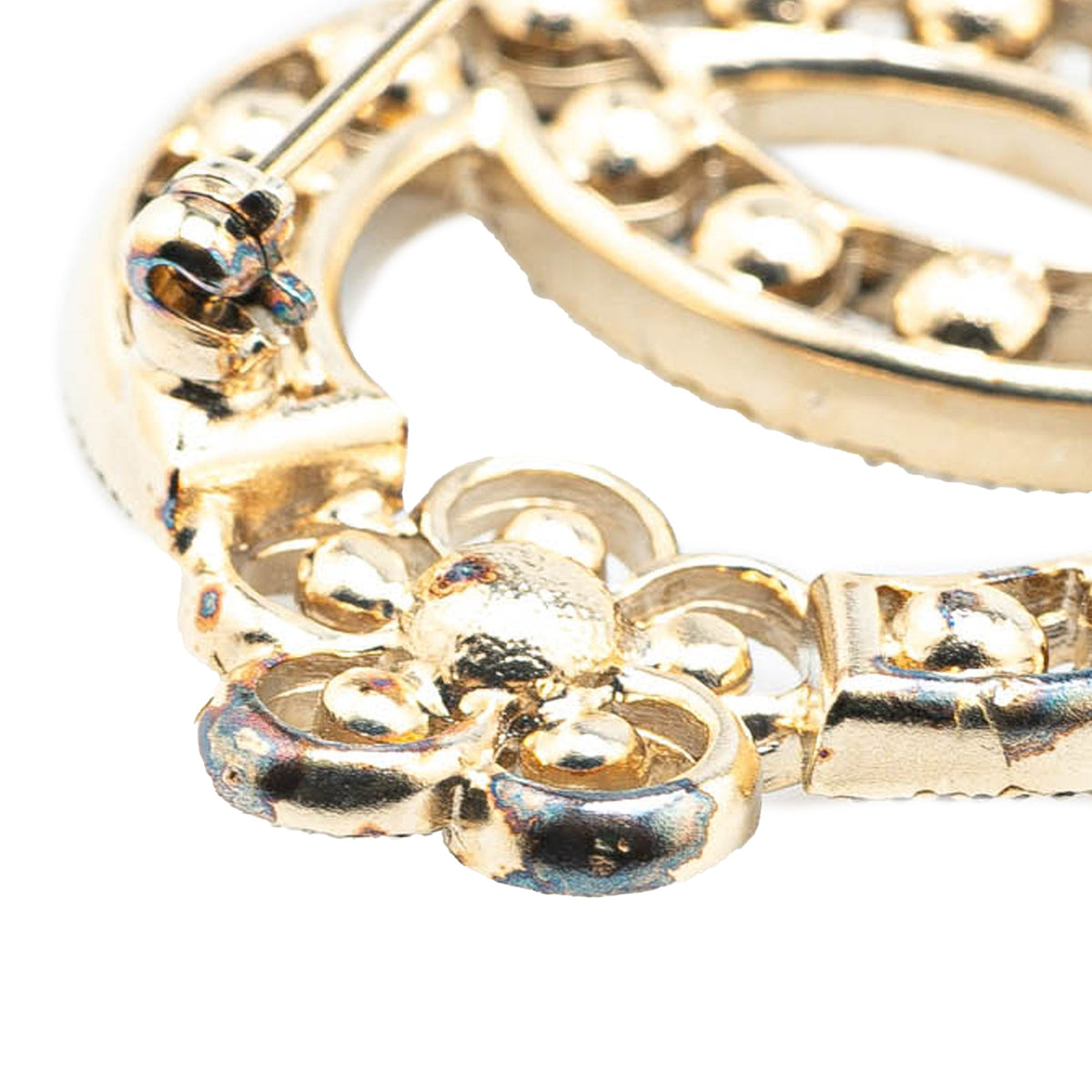 Gold Chanel Gold Plated CC Crystal Brooch