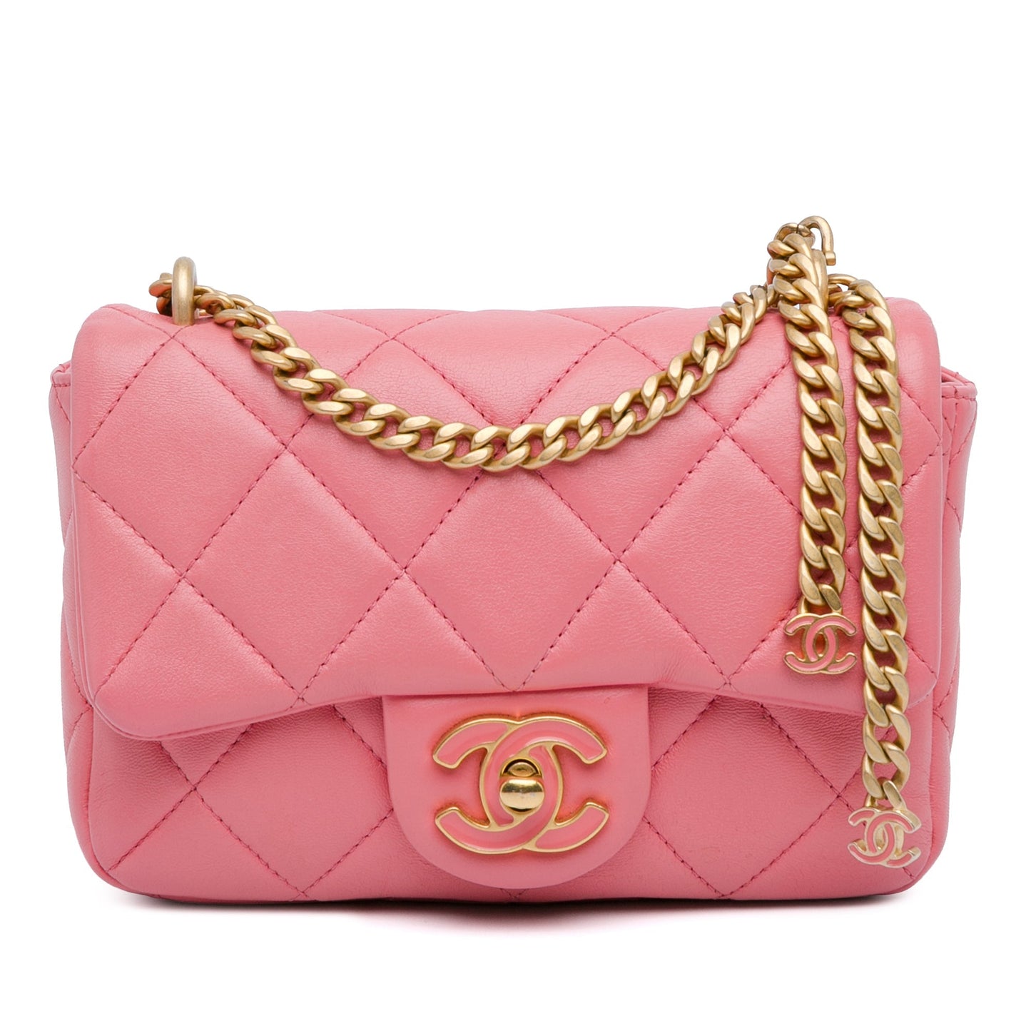 Pink Chanel Mini Lambskin Pending CC Flap Crossbody Bag