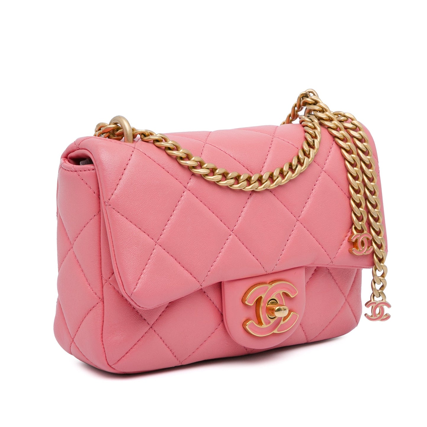 Pink Chanel Mini Lambskin Pending CC Flap Crossbody Bag