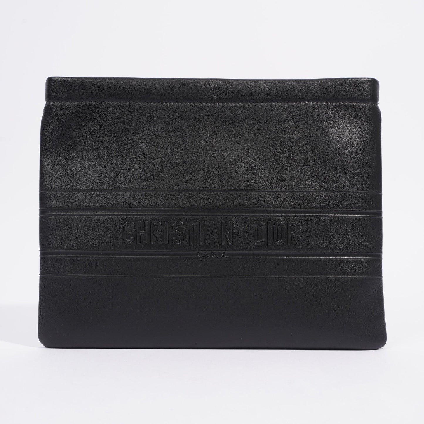Christian Dior Stripe Pouch Black Leather