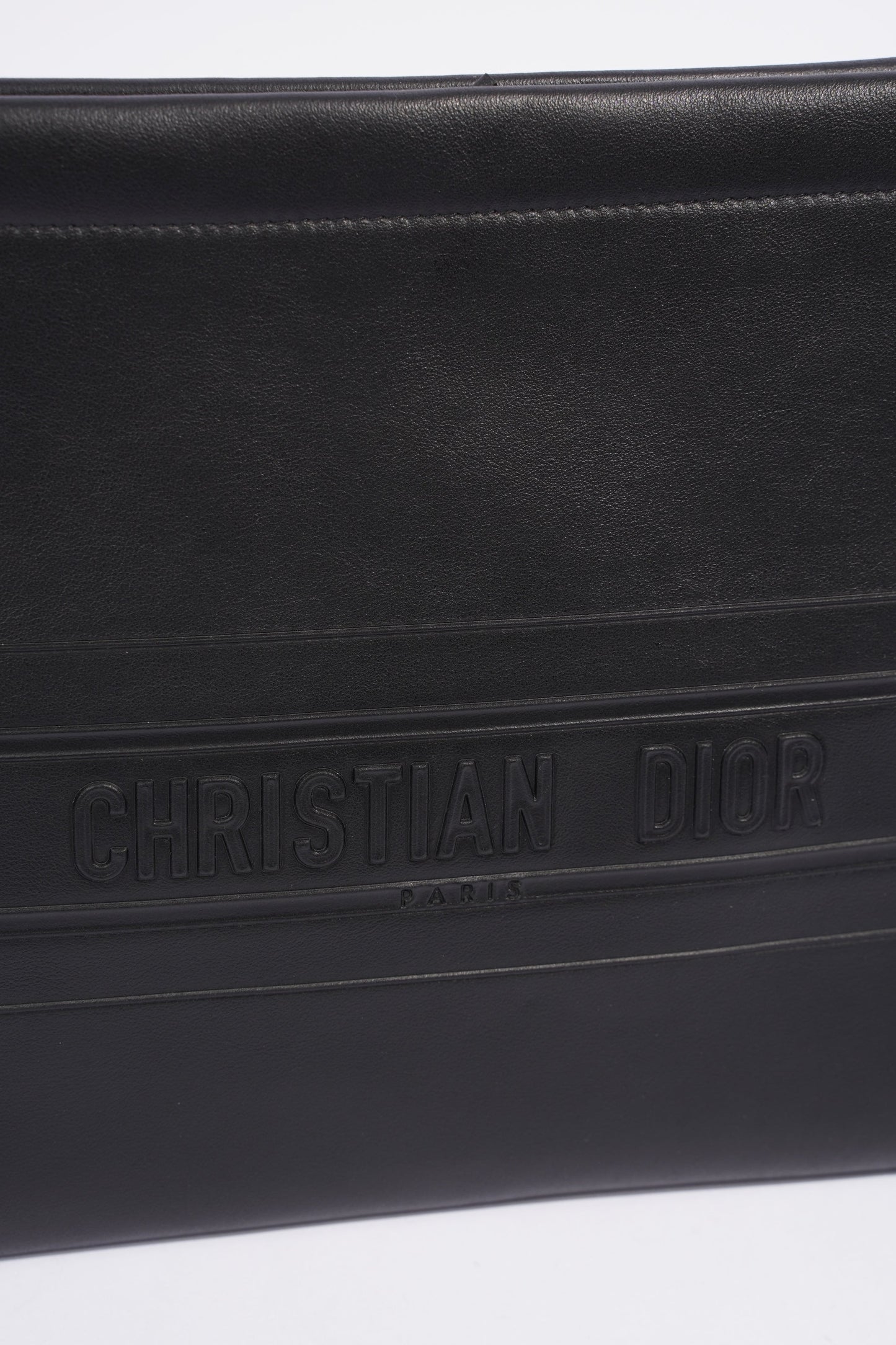 Christian Dior Stripe Pouch Black Leather