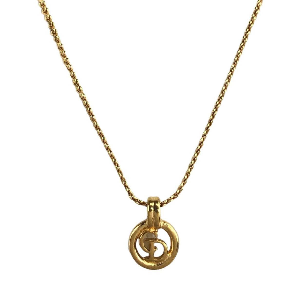 Christian Dior CD Logo Necklace Gold Vintage 36uf24