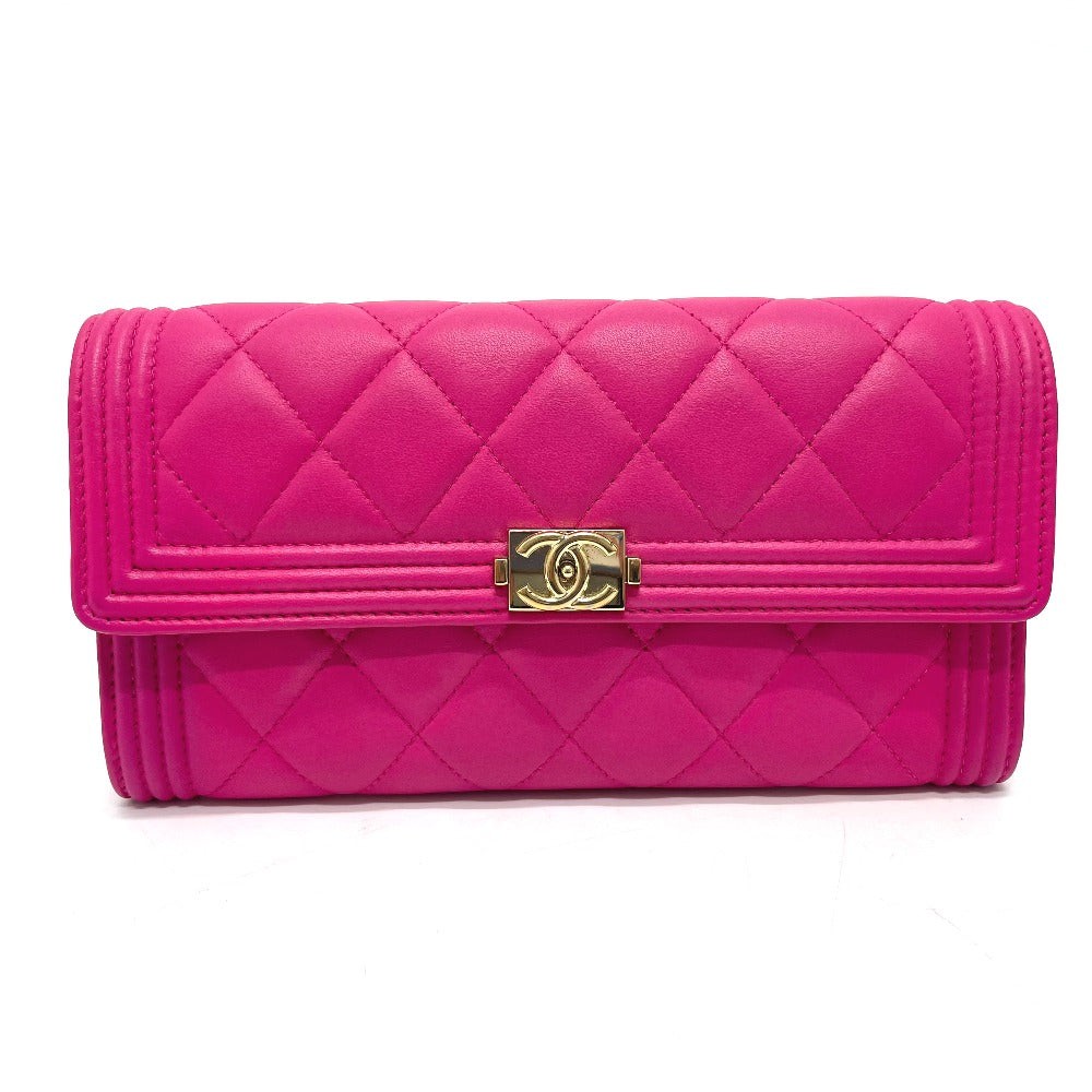 CHANEL Long Wallet Purse A80286 lambskin pink Matrasse Boy chanel