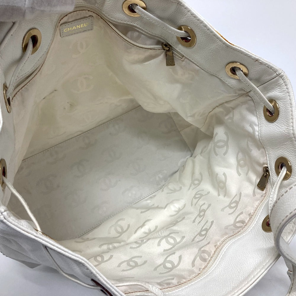 CHANEL Tote Bag Caviar skin white CC COCO Mark purse Women Used