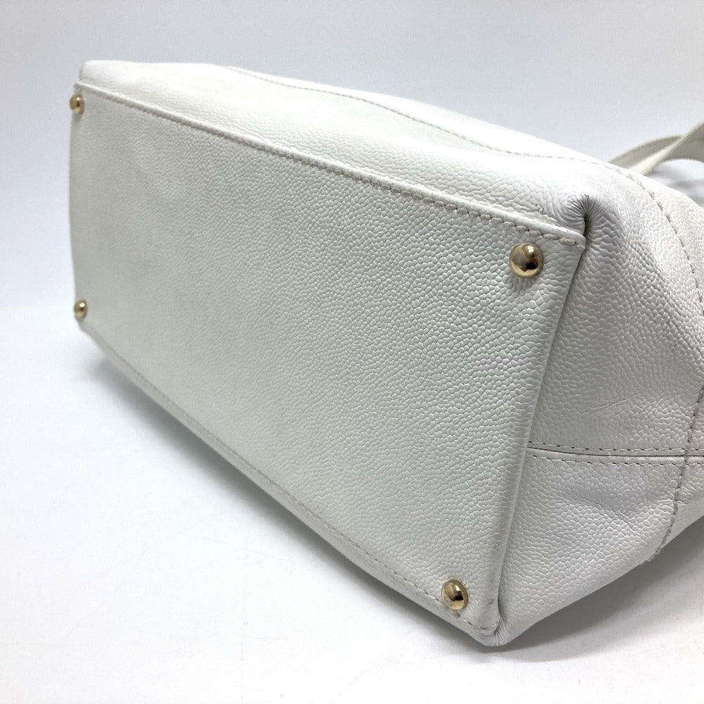 CHANEL Tote Bag Caviar skin white CC COCO Mark purse Women Used