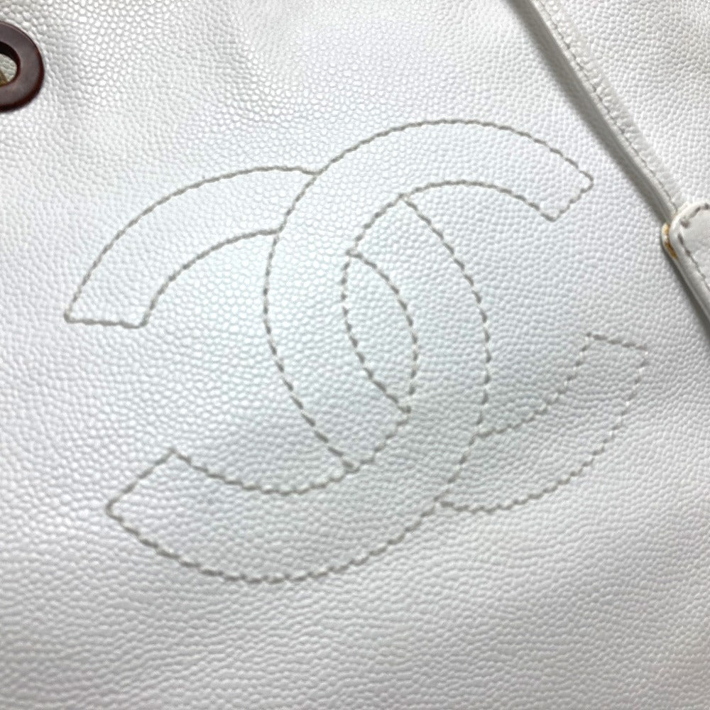 CHANEL Tote Bag Caviar skin white CC COCO Mark purse Women Used