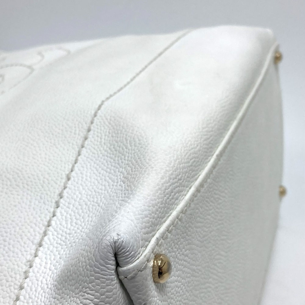 CHANEL Tote Bag Caviar skin white CC COCO Mark purse Women Used