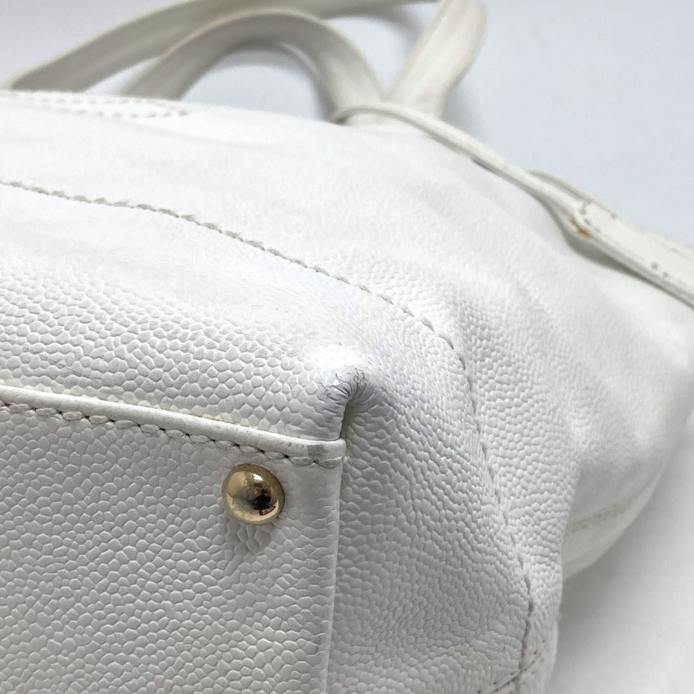 CHANEL Tote Bag Caviar skin white CC COCO Mark purse Women Used