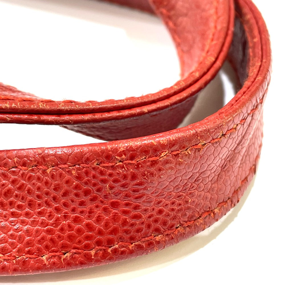 CHANEL Tote Bag Caviar skin Red CC COCO Mark Wood-like drawstring type Women Used