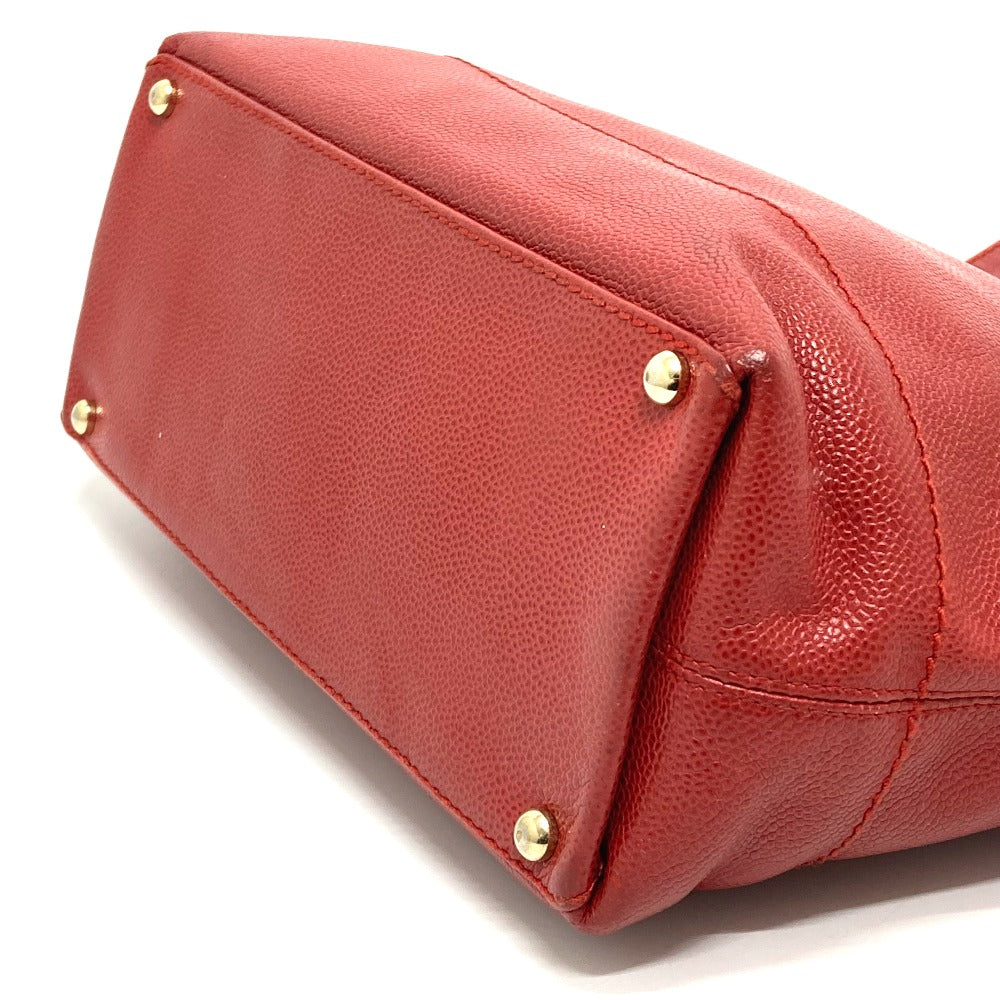CHANEL Tote Bag Caviar skin Red CC COCO Mark Wood-like drawstring type Women Used