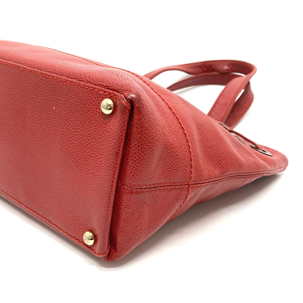CHANEL Tote Bag Caviar skin Red CC COCO Mark Wood-like drawstring type Women Used
