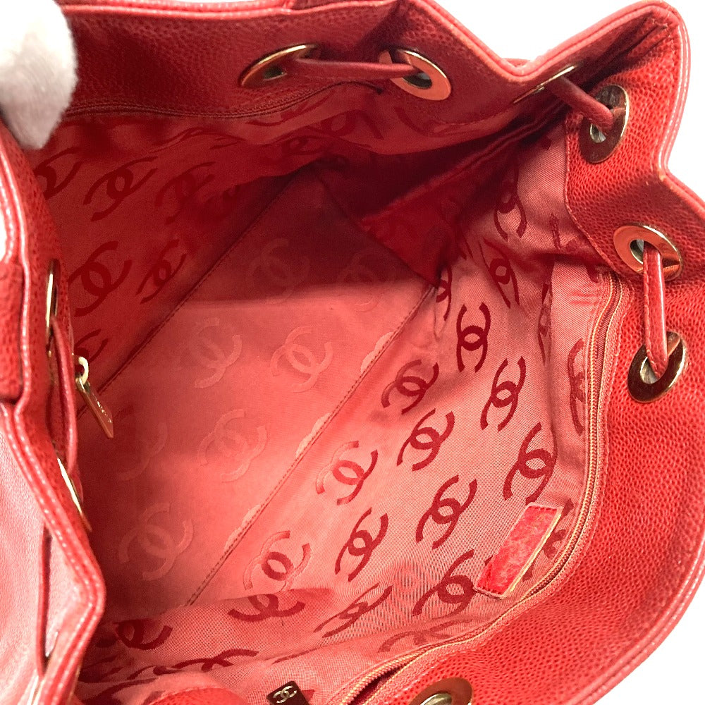 CHANEL Tote Bag Caviar skin Red CC COCO Mark Wood-like drawstring type Women Used