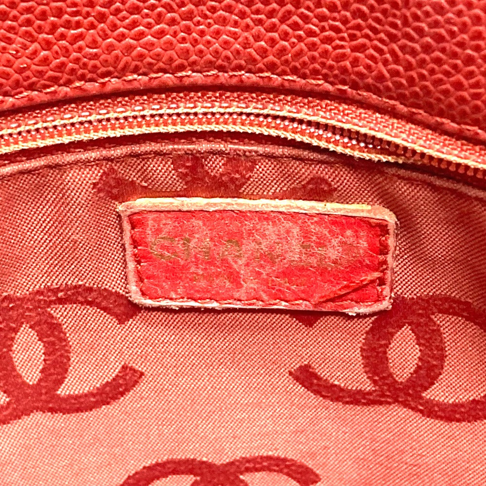 CHANEL Tote Bag Caviar skin Red CC COCO Mark Wood-like drawstring type Women Used
