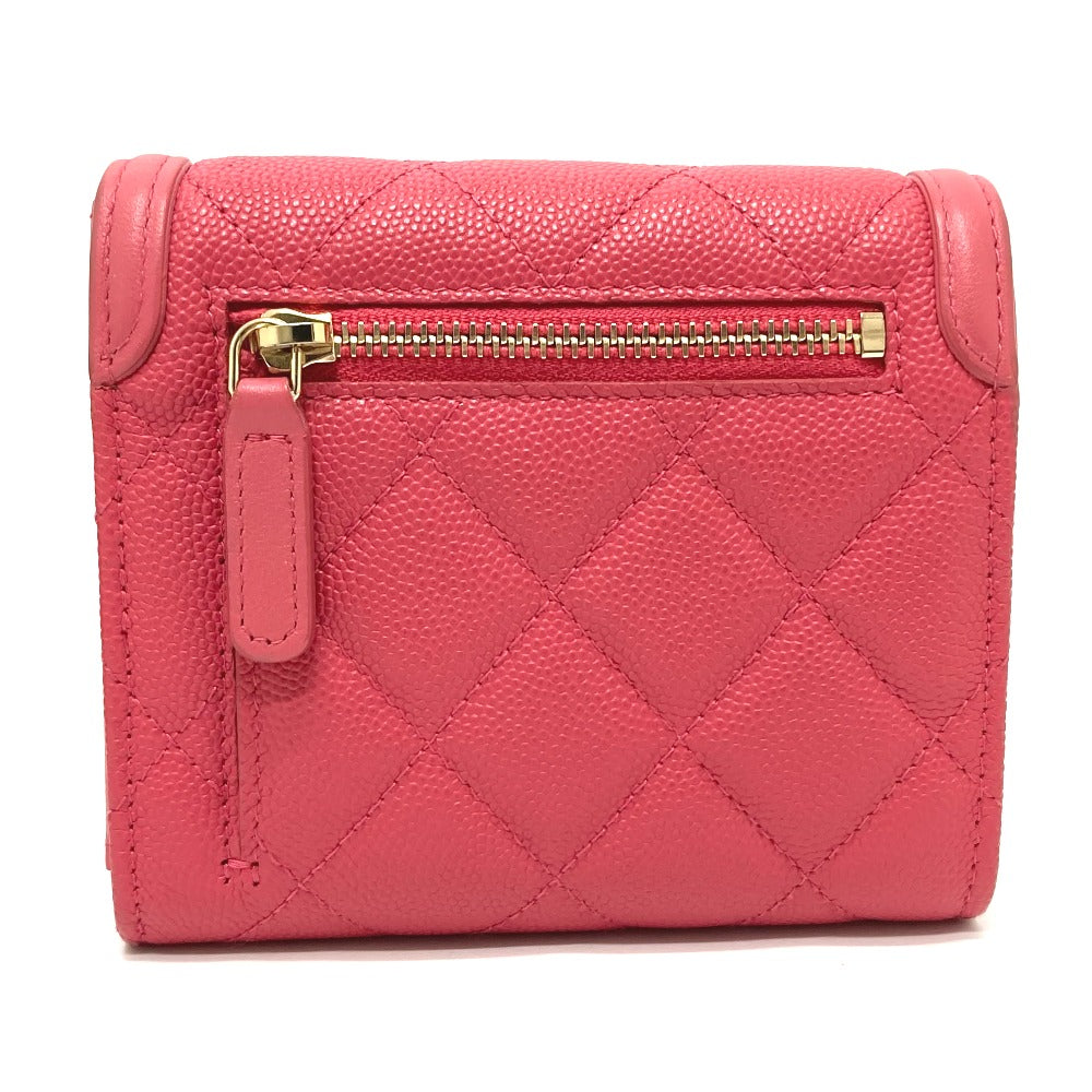 CHANEL Trifold wallet AP0375 Caviar skin Pink type CC filigree Matrasse Women Used