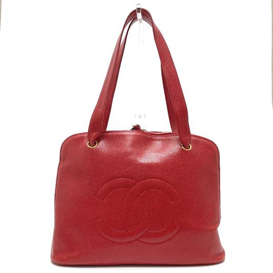 CHANEL Shoulder Bag Caviar skin Red CC COCO Mark Ball charm Women Used